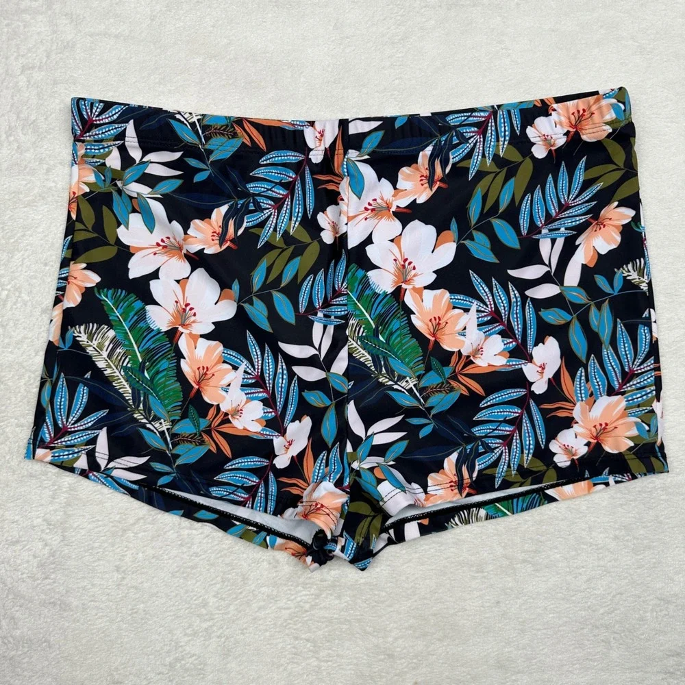 Finwanlo‎ Womens XL Tropical Floral Tankini Set Mesh Handkerchief Top Boy Shorts